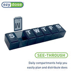 EZY DOSE Weekly (7-Day) Daily Pill Organizer, Vitamin Planner, Medicine Container, Case for Supplements and Fish Oils, Convenient and Easy to Use, Medium Compartments, Travel Friendly, Black, BPA Free