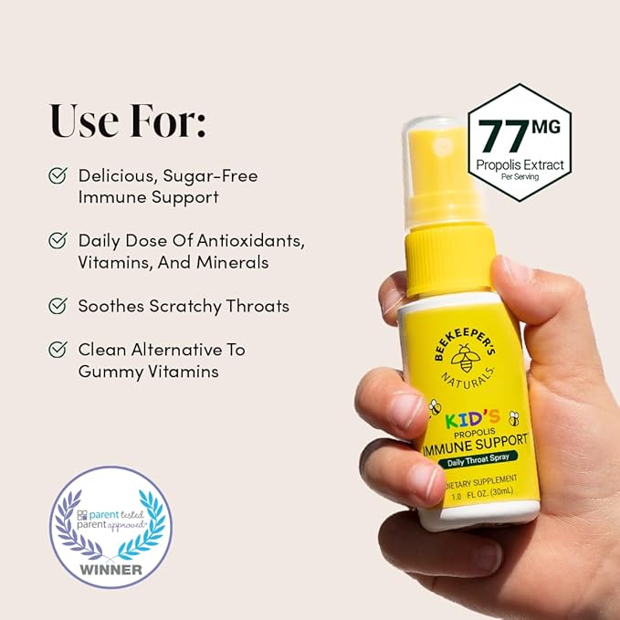 Kids Propolis Throat Spray - Natural Immune Support & Sore Throat Relief - by BEEKEEPER'S NATURALS - Has Antioxidants & Gluten-Free (1.06 oz) Pack of 1 (Kids)