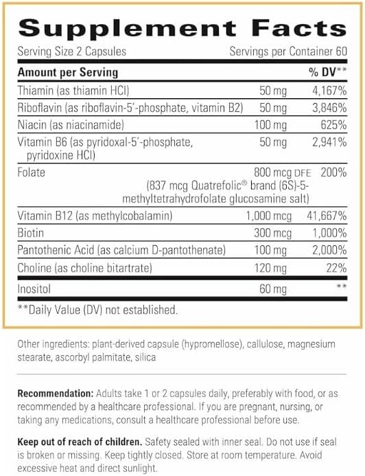 Integrative Therapeutics Active B-Complex - with Choline and Methylfolate - Cellular Energy, Immune Function & Heart Health Support with Vitamins B2, B6 & B12*-Gluten-Free - 120 Capsules (60 Servings)