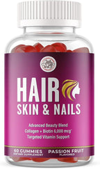Grab The Gold Hair Skin & Nails Vitamins for Women | Gummies with 6000mcg Biotin & Collagen | 10 Essential Vitamin & Minerals | Gluten-Free, Non-GMO, Passion Fruit Flavor | 1 Month Supply, Made in USA