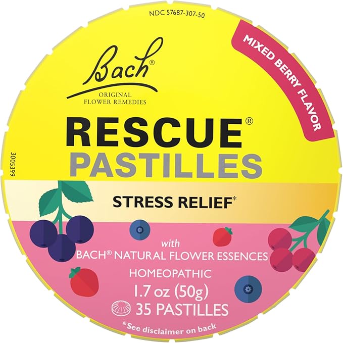 Bach RESCUE PASTILLES, Mixed Berry Flavor, Stress Relief Lozenges, Homeopathic, Flower Essences, 35 Count