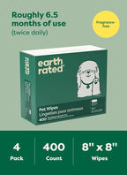 Earth Rated Pet Wipes for Dogs and Cats, Hypoallergenic, Cleaning and Hydrating, for Grooming Paws, Body and Butt, Unscented, 400 Count