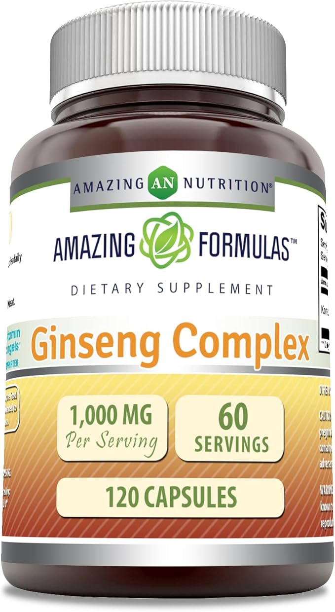 Amazing Formulas Ginseng Complex 1000 Mg of 4:1 Korean Ginseng Extract | Capsules Supplement | Non-GMO | Gluten-Free | Made in USA (1 Pack | 120 Count)