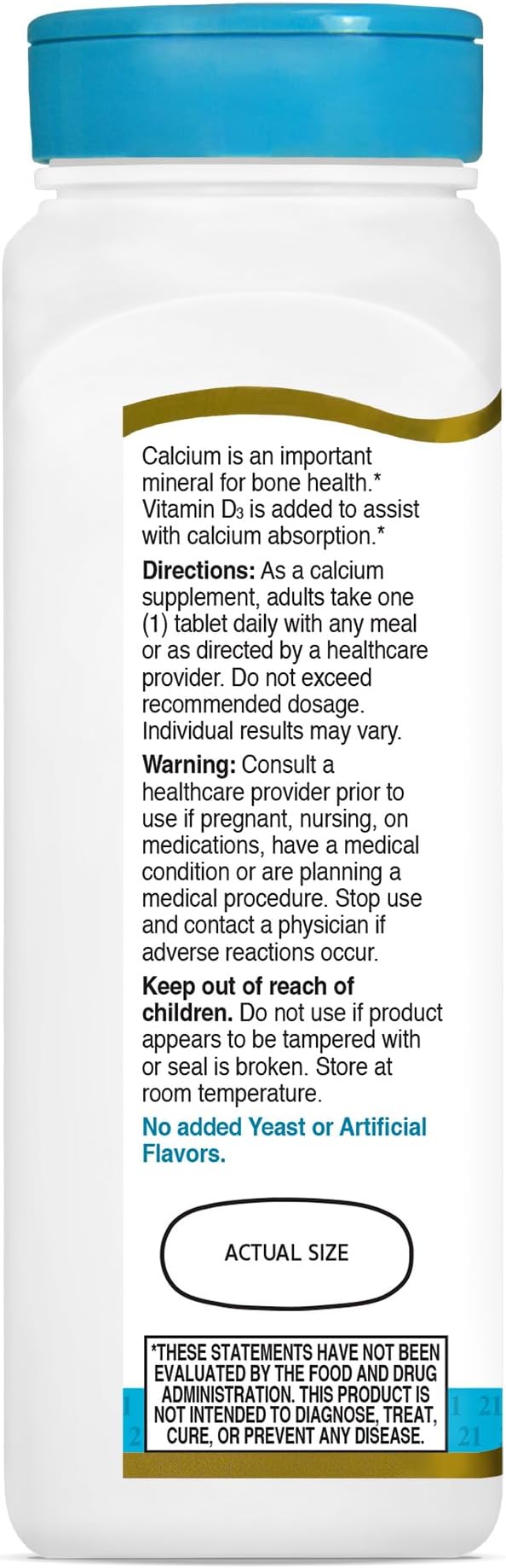 21st Century Calcium Plus D3 Tablets, (90 Count), 1000mg Calcium with Vitamin D3 20mcg (800 IU), Gluten-Free & Non-GMO, Bone Health Supplement for Men & Women, No Added Yeast or Artificial Flavors