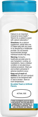 21st Century Calcium Plus D3 Tablets, (90 Count), 1000mg Calcium with Vitamin D3 20mcg (800 IU), Gluten-Free & Non-GMO, Bone Health Supplement for Men & Women, No Added Yeast or Artificial Flavors