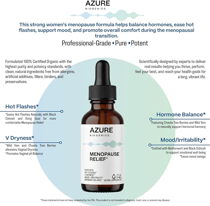 Menopause Relief Liquid Herbal Supplement* – Natural Hot Flash, Night Sweats and Hormone Balance* with Wild Yam, Black Cohosh, Milk Thistle - Estrogen Free - Non-GMO