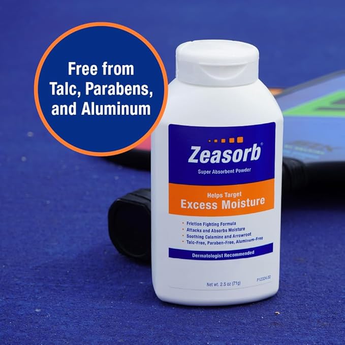 Zeasorb Excess Moisture Control Super Absorbent Foot & Body Powder, Dermatologist Recommended, Friction-Fighting Formula with Patented Odor Control Technology, 2.5 oz bottle