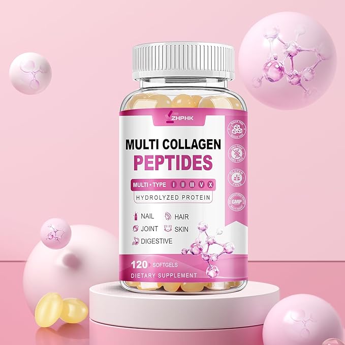 ZHPHK Multi Collagen Peptides for Women 2000mg Hydrolyzed Collagen Peptides Pills from Type I II III V X with Hyaluronic Acid Better Absorption with Vitamin C Support Skin Hair Nail | 120 Count