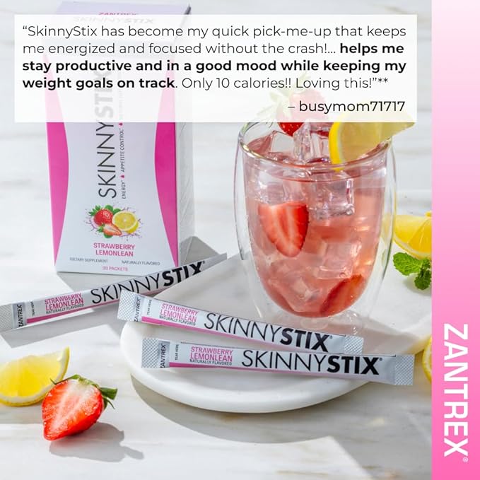 Zantrex SkinnyStix Strawberry Lemonade GLP-1 Support Drink Mix, Energy & Metabolic Support Powder, Appetite Control,15 Single-Serving Packets