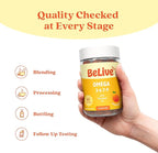 BeLive Organic Omega 3 Gummies - 180 Ct I Vegan Omegas 3 6 7 & 9 from Flaxseed Oil & Sea Buckthorn Fruit Oil, for Kids & Adults, Full Body, Brain & Eye Support, Sugar Free – Peach Flavor