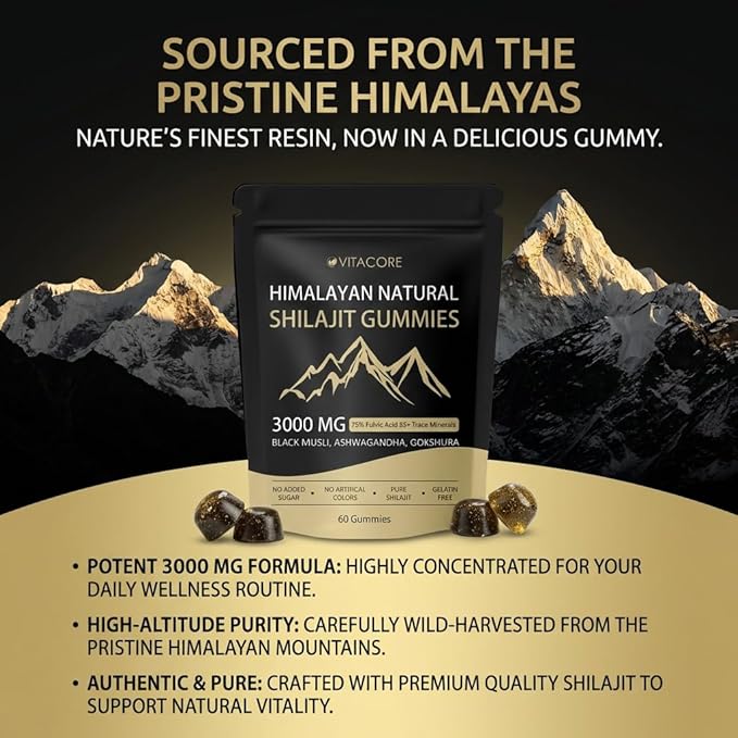 VitacoreHimalayan Shilajit Gummies, Vitadrive Himalayan Natural Shilajit Gummies - Fulvic Acid & Trace Mineral Supplement for Energy & Vitality Support Dietary Supplement - 60 Gummies