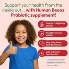 Human Beanz Probiotic Jelly Bean Gummies for Kids, Probiotic Supplements for Digestive Health, Nutritional Vegetarian Supplements, 120 Strawberry Blast Jelly Beans, Kosher