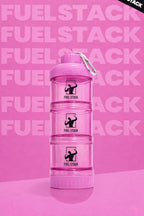 FuelStack Portable Protein Powder Container – Stackable Supplement Storage with Pill Organizer for Gym & Travel (Pink)