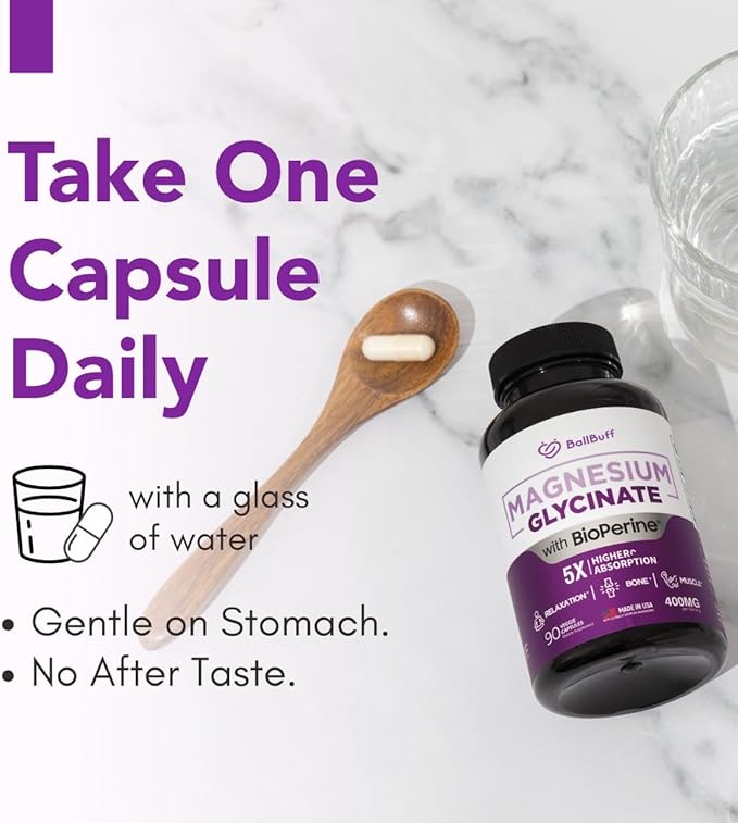 Pure Magnesium Glycinate 400mg - 5X Higher Absorption - Support Stress Relief, Sleep, Bone Health - 100% Chelated - Pure Magnesium Supplement for Women and Men- 90 Veggie Capsules