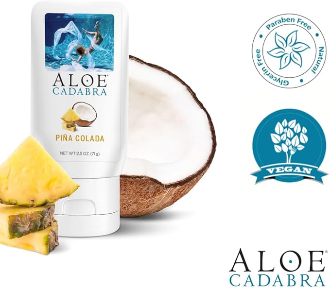 Aloe Cadabra Flavored Personal Lubricant and Vaginal Moisturizer, Organic Edible Aloe Lube for Men, Women and Couples, Non-Staining, pH Balanced, Toy Compatible (Pina Colada, 2.5 Ounces, 1 Pack)