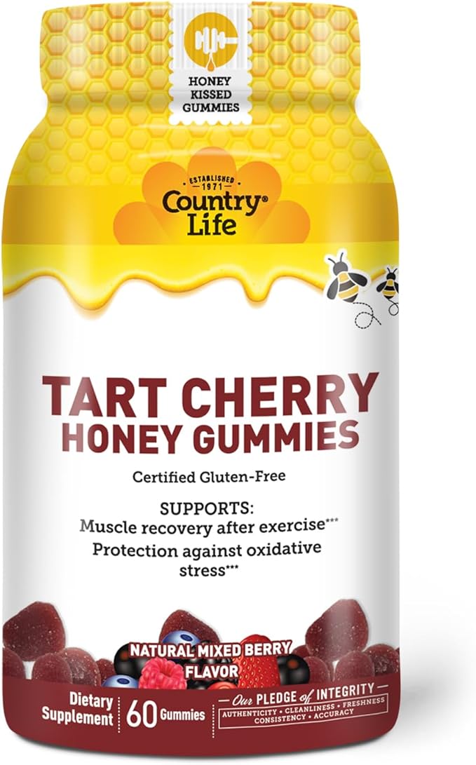 Country Life® Tart Cherry Honey Gummies - Non-GMO - Certified Gluten Free - Certified Vegetarian by AVA –to Support Muscle Recovery After Exercise***