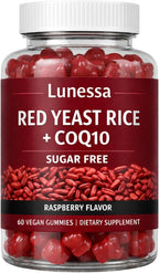 Lunessa Red Yeast Rice, with Red Yeast Rice 2400mg, CoQ10 200mg, Restores Body Vitality & Maintains Healthy Cholesterol Levels for Men & Women, Non-GMO, Vegan, Raspberry Flavor, 60 Gummies (1)