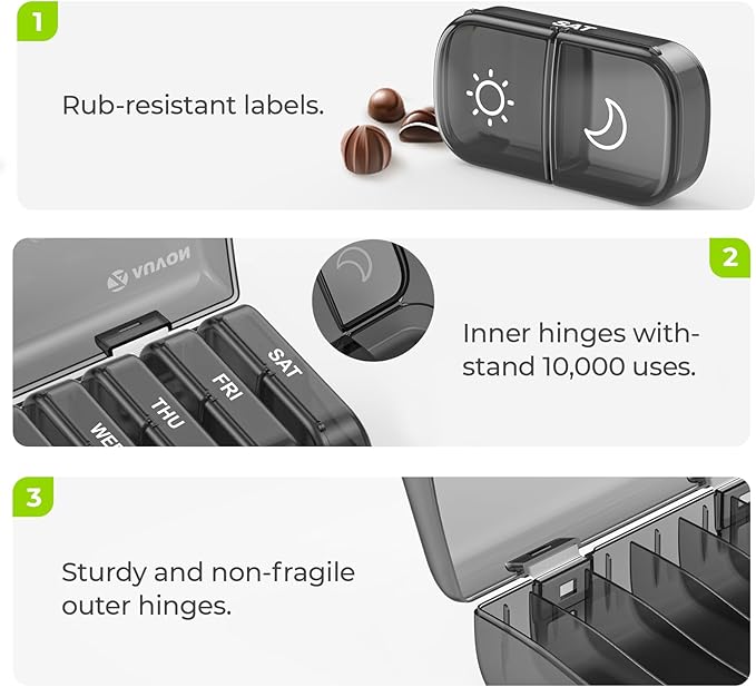 AUVON XL Weekly Pill Organizer 2 Times a Day, AM PM Pill Case with One-Side Large Opening for Easy to Use, Pill Box 7 Day Travel Medication Organizer for Medications, Vitamins, Fish Oils, Supplements