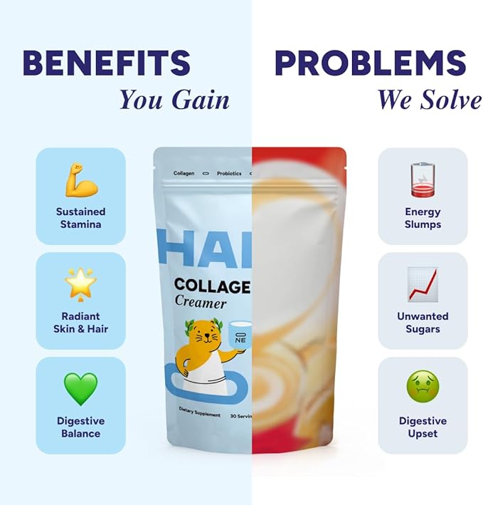Collagen Protein Creamer for Coffee with Probiotics, Creatine & Coconut MCT Oil - Made in USA - Gut Health, Beauty & Recovery - 30 Servings