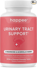 Happee Urinary Tract Health Supplement for Women & Men – Fast-Acting UTI Relief and Prevention, 500mg D-Mannose & Antioxidants, Supports Kidney and Bladder Health, Berry Flavor, 60 Chewables