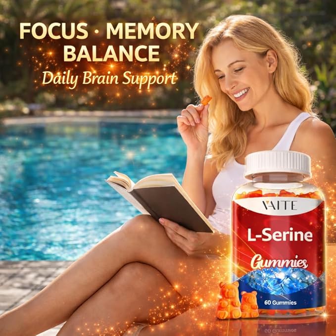 L-Serine Gummies 1000mg - Pure L Serine Supplement for Cognitive Function and Nervous System Health, Phosphorylated LSerine Supplements for Brain Support, Non-GMO, Gluten Free, 60 Vegetarian Gummy