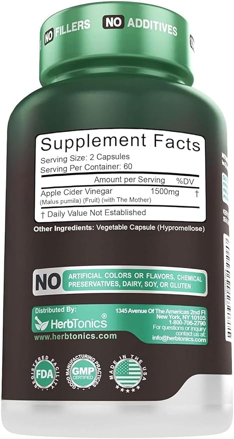 Herbtonics Raw Apple Cider Vinegar Capsules 1500mg with Mother | Weight Management, Detox & Digestion Formula with GLP-1 Support | Unfiltered ACV for Metabolic Support | 120 Vegan Capsules