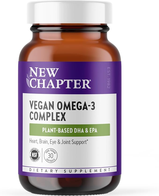 New Chapter Vegan Algae Oil, DHA, EPA, and DPA Supplement - Vegan Omega-3 Complex for Heart, Brain, Eye & Joint Support - 30 Softgels