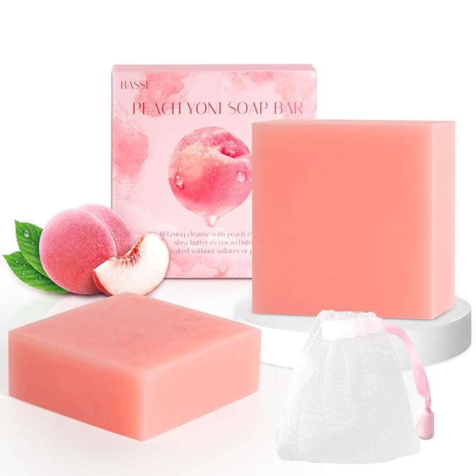 Yoni Soap Bars & Natural Yoni Oil Set, Natural Vaginal Wash for Women Feminine Wash Vaginial Deodorants pH Balance, Eliminates Odor, Feminine Oil 30ml/1 oz, 2 Pcs Vaginal Care Soap (Peach)