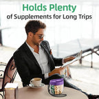 PULIV Portable Pill Dispenser Bottle, Vitamin Organizer with 7 Compartments, Holds Plenty of Supplements with Anti-Mixing & Wide Openings Design, Easy to Retrieve Meds, Includes 20 Labels Dark Purple
