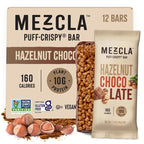 Mezcla Puff-Crispy Plant Based Protein Bars - Hazelnut Chocolate - Healthy Snacks for Adults & Hazelnut Spread Fans - School & Office Snacks - Gluten Free, Vegan, Non GMO, 10g Protein - 12 Count