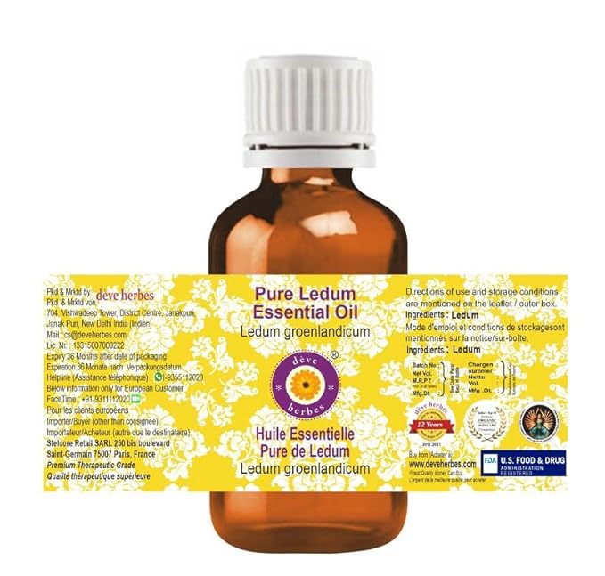 dève herbes Pure Ledum Essential Oil (Ledum groenlandicum) Steam Distilled 5ml (0.16 oz)