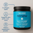 WellPath Multi Collagen Peptides Powder for Women | Renew Multi Collagen Protein for Hair, Nails, Skin | Hydrolyzed Bovine, Marine, & Chicken Sources | Types I, II, III, V, X | 11 oz | 40 Servings
