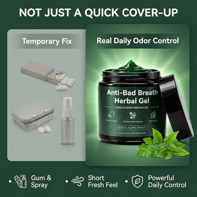 Anti-Bad Breath Herbal Gel Supplement - Body & Breath Odor Control from The Inside – Internal Deodorant, Natural Herbal Deodorant Gel with Parsley and Chlorophyll, Full Body Deodorizer (1)