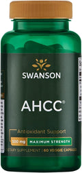 Swanson Maximum Strength AHCC Mushroom Extract Immune Support Supplement for Adults Seeking Natural Immune Defense - 500 mg (60 Vegan Capsules)