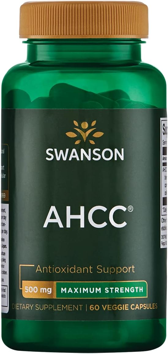 Swanson Maximum Strength AHCC Mushroom Extract Immune Support Supplement for Adults Seeking Natural Immune Defense - 500 mg (60 Vegan Capsules)