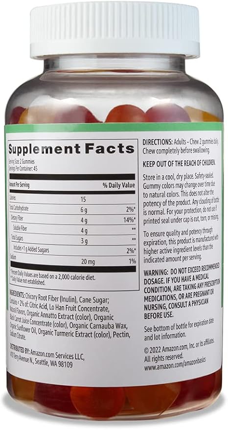 Amazon Basics Soft Fiber Gummies for Digestive Health and Regularity, Orange, Lemon & Strawberry Flavors, 90 Count, Pack of 1 (Previously Solimo)