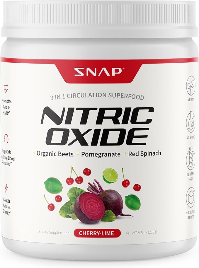 Snap Supplements Organic Beet Root Powder Nitric Oxide Supplement for Men & Women, Red Spinach & Pomegranate, Supports Healthy Energy & Blood Pressure Already in Normal Range, 30 Servings, Cherry Lime