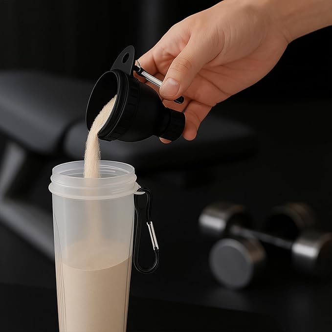 2 Pack Protein Powder Funnel - Protein Powder Travel Container(Black) Protein Powder Container to Go for Workouts, Fitness and Traveling(50ml)