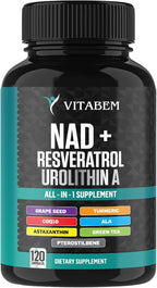 NAD+ Supplement Complex – NAD Supplement+ 300 mg with Astaxanthin, Urolithin A, Resveratrol, CoQ10 & Antioxidant Blend – Cellular Energy, Mitochondrial Support – 120 Count (Pack of 1)