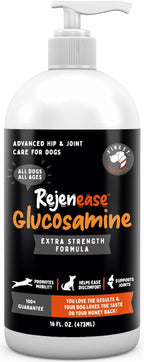 Liquid Glucosamine for Dogs with Chondroitin, MSM & Hyaluronic Acid (16oz). Hip & Joint Supplement Supports Better Mobility & Promotes New Cartilage. Eases Joint Stiffness. Rejenease, Made in USA