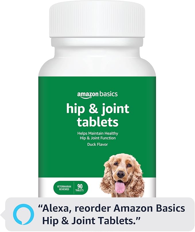 Amazon Basics Dog Hip & Joint Daily Chewable Tablets, with Glucosamine, MSM, and Chondroitin, Duck Flavored, 90 Count (Previously Solimo)