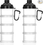 Baderke 2 Pcs Protein Powder Travel Container with Funnels Stand, 4 Layers Stackable Travel Powder Container Formula Supplement Organizer Storage Holder for Workout Fitness(Black)