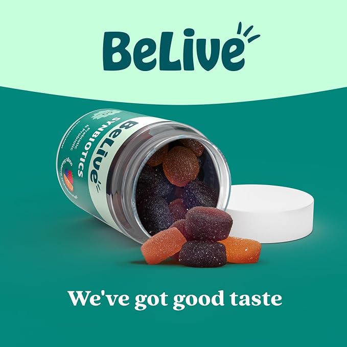 BeLive Synbiotics - Probiotic & Prebiotic Fiber Gummies – High Strength Inulin (3g), Dietary Fiber Supplement, Digestive Support for Kids & Adults - Strawberry, Orange, Blueberry Flavor | 3-Pack