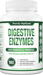 Purely Optimal Digestive Enzymes for Women and Men – Multi-Enzyme Supplement for Bloating Relief, Digestion and Heavy Meal Support – with Probiotics and Prebiotics for Gut Health – 180 Capsules