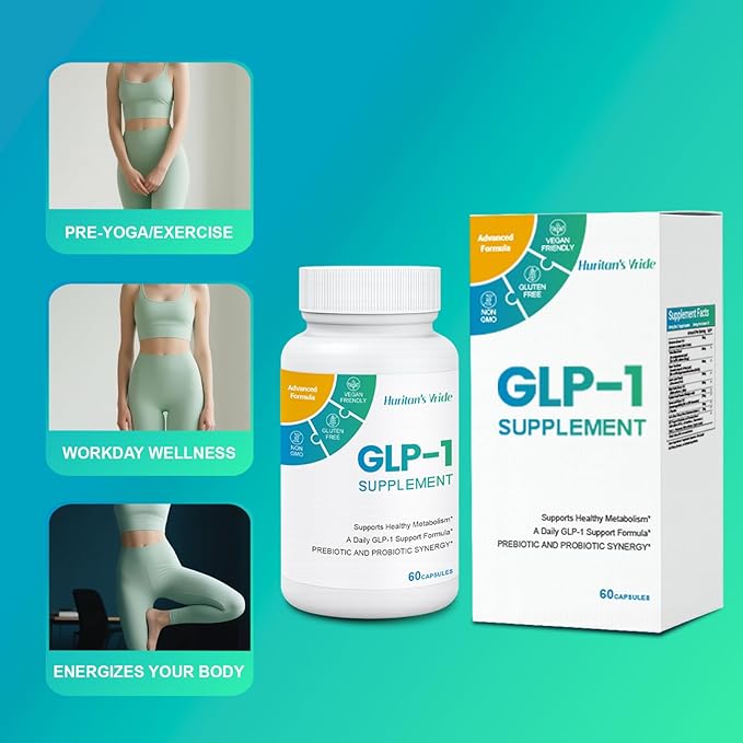 Huritan's Vride GLP-1 Supplement Support with Probiotics | Premium Formula for Healthy Weight Management & Digestive Balance | 60 Capsules
