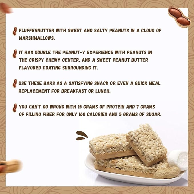 Proti-Thin Fluffy Nutter Protein Bars, 15g Protein, Low Calorie, Very Low Carb (VLC), Low Fat, High Fiber Snack Bar, KETO Diet Friendly, Ideal Protein Compatible, No Gluten Ingredients, 7 /Box