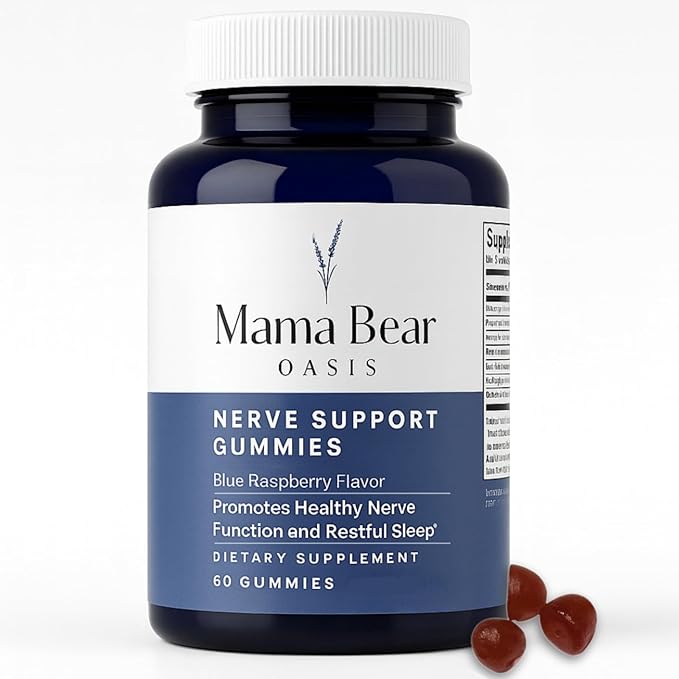 Mama Bear Oasis Nerve Support Gummies for Neuropathy - Advanced Nerve Vitamins & Repair Formula - Mobility Boost & Calm Blend - Regeneration Health Supplements - Neuropathy & Recovery Gummies (60 Ct)