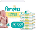 Pampers Baby Wipes, Sensitive, Water Based Wipe, Clinically Proven, Hypoallergenic, and Unscented for Babies, 1008 Wipes Total (12 Flip-Top Packs) [Packaging May Vary]