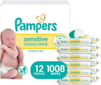 Pampers Baby Wipes, Sensitive, Water Based Wipe, Clinically Proven, Hypoallergenic, and Unscented for Babies, 1008 Wipes Total (12 Flip-Top Packs) [Packaging May Vary]