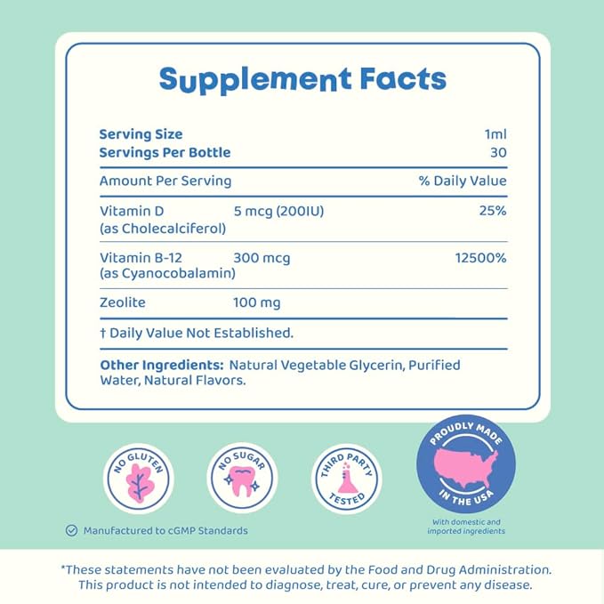 JoySpring DetoxZee Zeolite Drops for Kids – Clinoptilolite Mineral Supplement with Vitamin D3 & Cyanocobalamin B12 – Liquid Vitamins for Kids, Mild Berry Flavor, Crafted in USA, 30 Servings